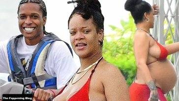 Pregnant Rihanna is Seen in a Red Bikini in Barbados - Barbados on girlsfans.net