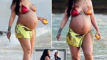 Pregnant Rihanna and Her Boyfriend ASAP Rocky Enjoy the Sunset on a Beach in Barbados - Barbados on girlsfans.net