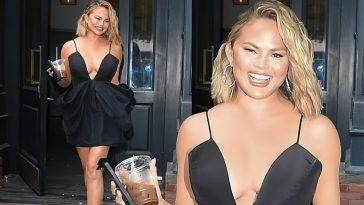 Chrissy Teigen Puts on a Busty Display in a Plunging Little Black Dress in New York (32 New Photos) - New York on girlsfans.net