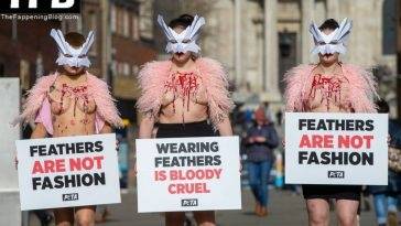 PETA Topless Protest at Use of Feathers in the Fashion Industry on girlsfans.net