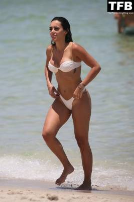 Bruna Biancardi Looks Hot in a White Bikini on the Beach in Miami on girlsfans.net