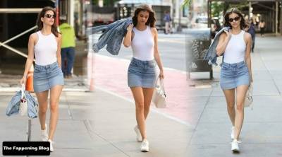 Leggy Barbara Palvin Looks Sexy in a White Top on a Walk in NYC on girlsfans.net