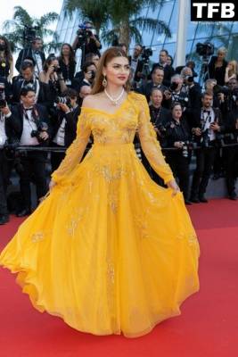 Blanca Blanco Looks Hot in a See-Through Yellow Dress at the 75th Annual Cannes Film Festival on girlsfans.net