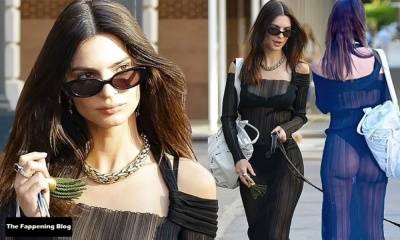 Emily Ratajkowski Bares It All in a See-Through Dress While Out Walking Her Dog in New York - New York on girlsfans.net