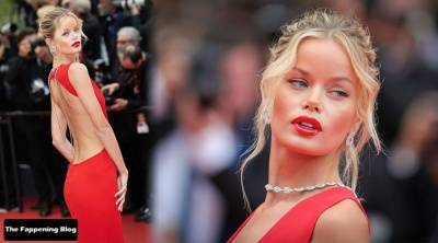 Frida Aasen Looks Stunning in a Red Dress at the 75th Annual Cannes Film Festival on girlsfans.net