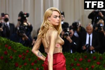 Braless Cara Delevingne Wows on the Red Carpet at The 2022 Met Gala in NYC on girlsfans.net