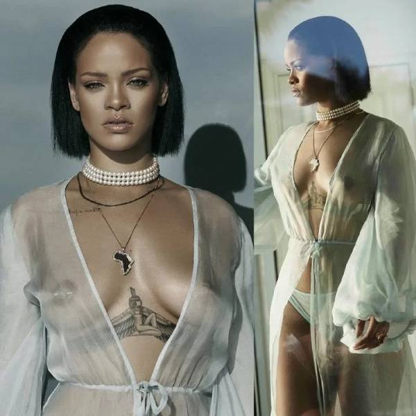 Rihanna Sexy Bikini Robe Nipple Slip Photos  on girlsfans.net